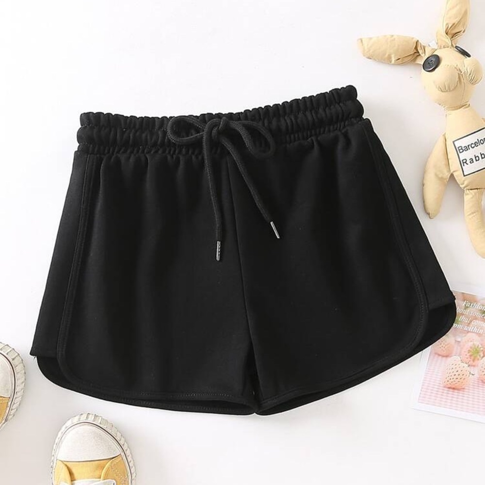 Solid Drawstring Track Shorts